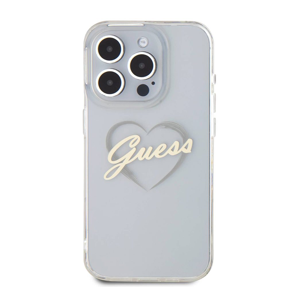 Skyddsfodral för Apple iPhone 16 Pro, Guess, IML Heart, Transparent