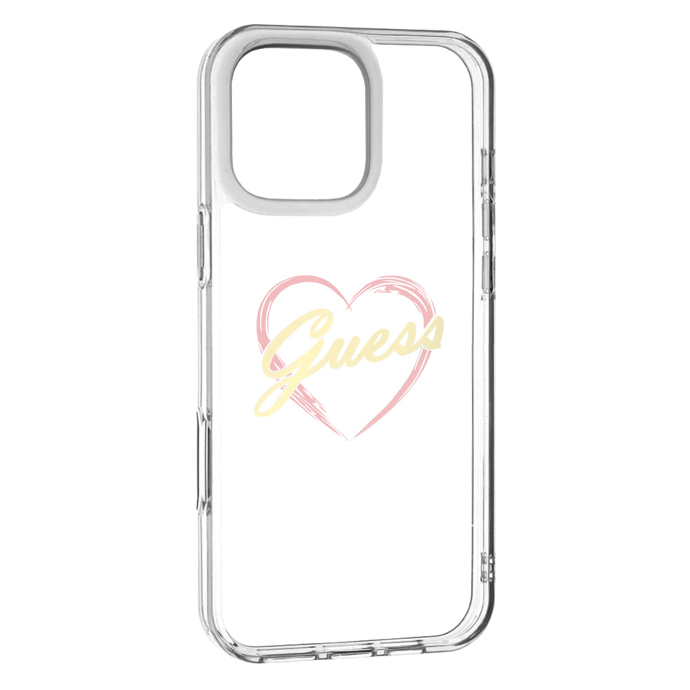 Skyddsfodral för Apple iPhone 16 Pro, Guess, IML Heart, Transparent
