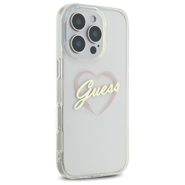 Skyddsfodral för Apple iPhone 16 Pro, Guess, IML Heart, Transparent