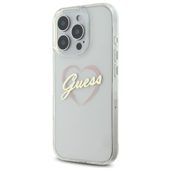 Skyddsfodral för Apple iPhone 16 Pro, Guess, IML Heart, Transparent