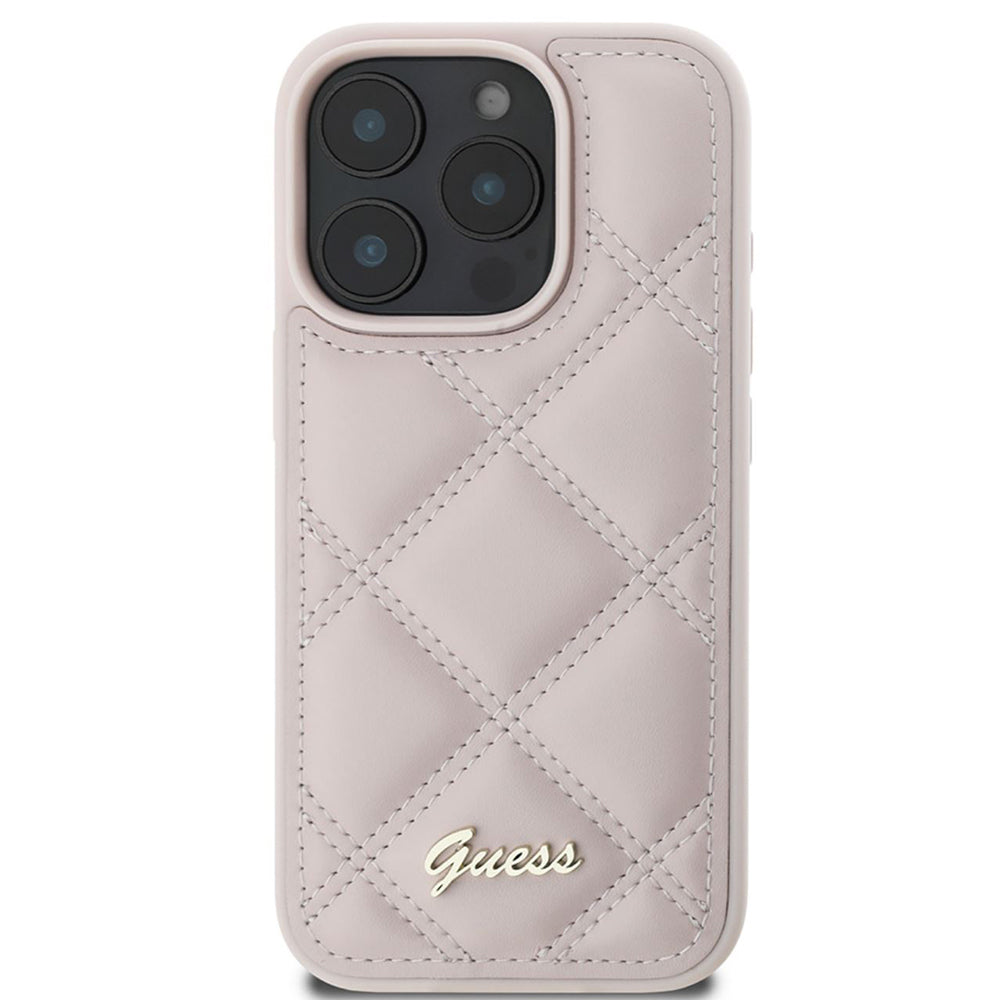 Fodral för Apple iPhone 16 Pro, Guess, Quilted Metal Logo, Rosa