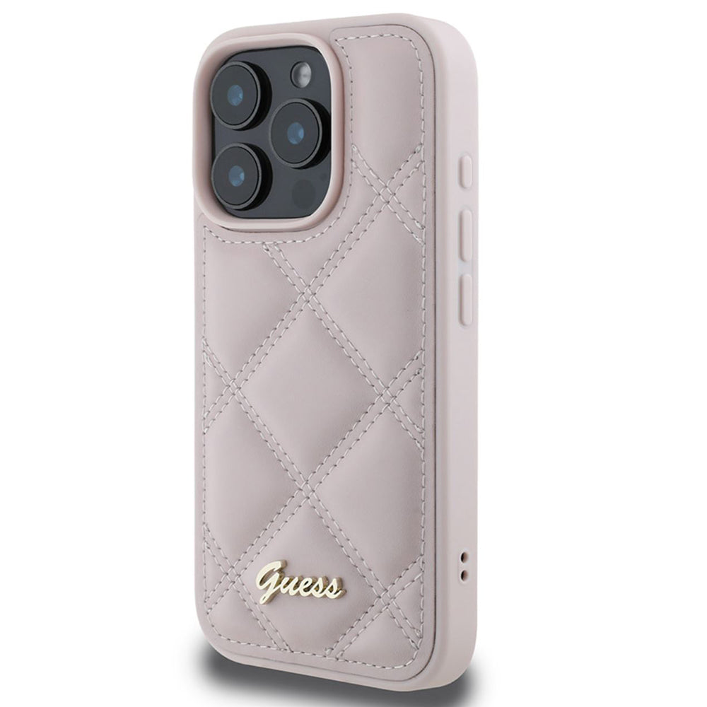 Fodral för Apple iPhone 16 Pro, Guess, Quilted Metal Logo, Rosa