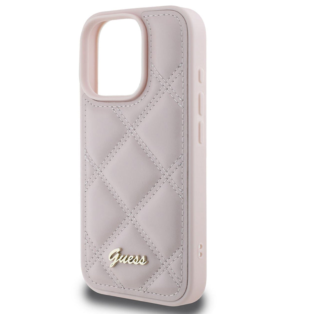 Fodral för Apple iPhone 16 Pro, Guess, Quilted Metal Logo, Rosa