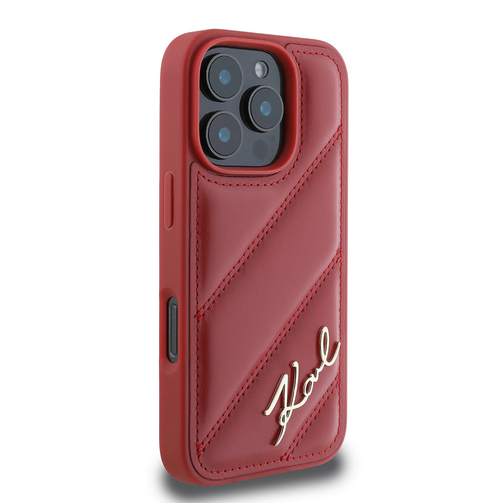 Fodral för Apple iPhone 16 Pro, Karl Lagerfeld, Diagonal Quilted Script, Rosie