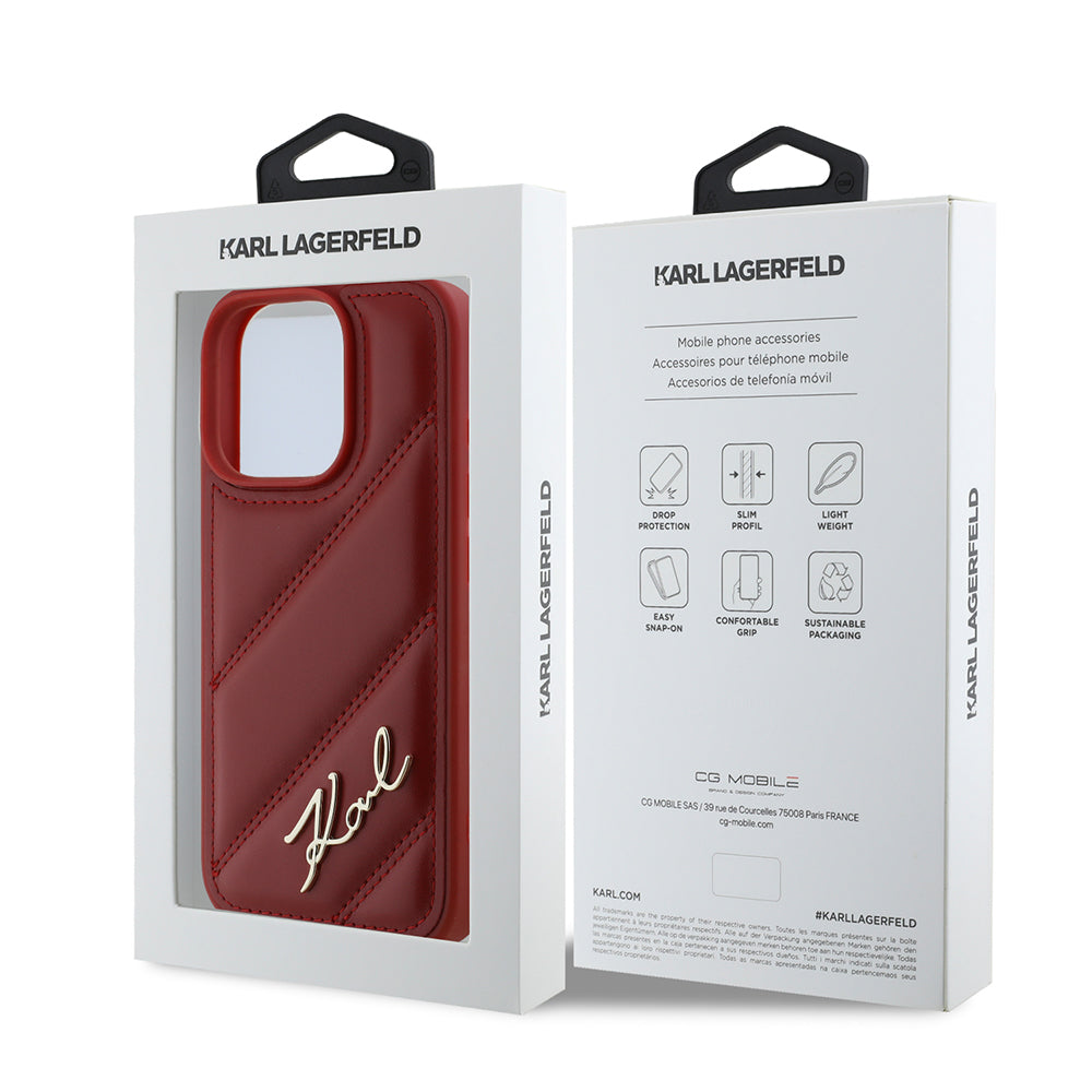 Fodral för Apple iPhone 16 Pro, Karl Lagerfeld, Diagonal Quilted Script, Rosie