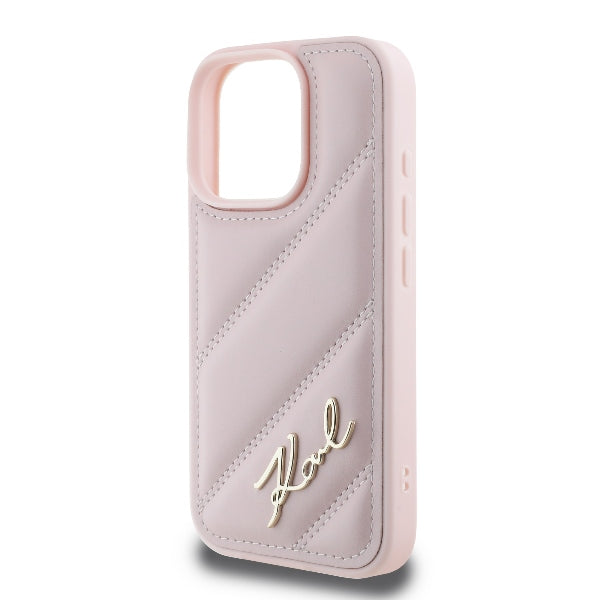 Fodral för Apple iPhone 16 Pro, Karl Lagerfeld, Diagonal Quilted Script, Rosa