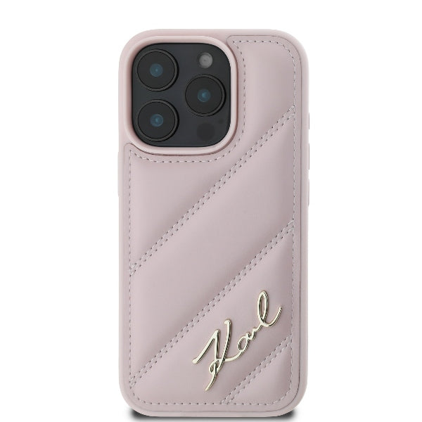Fodral för Apple iPhone 16 Pro, Karl Lagerfeld, Diagonal Quilted Script, Rosa