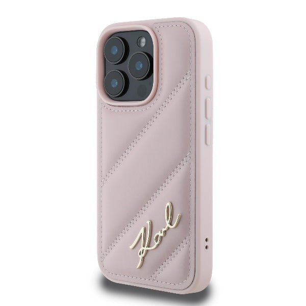 Fodral för Apple iPhone 16 Pro, Karl Lagerfeld, Diagonal Quilted Script, Rosa