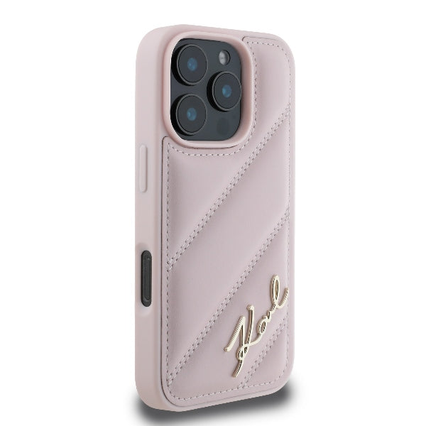 Fodral för Apple iPhone 16 Pro, Karl Lagerfeld, Diagonal Quilted Script, Rosa