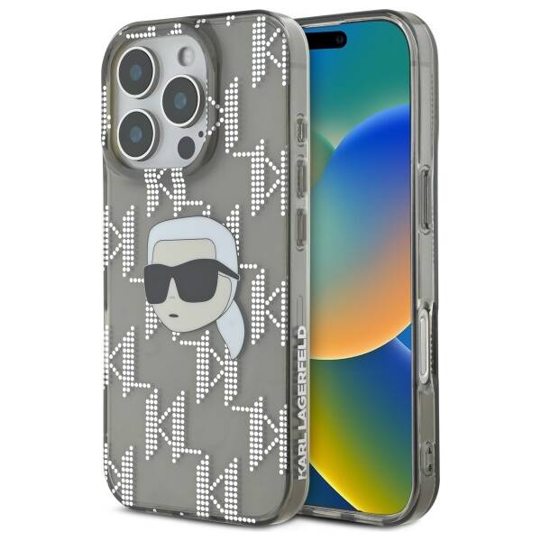 Skyddsfodral för Apple iPhone 16 Pro, Karl Lagerfeld, IML Luxury Electroplated Karl's Head, Svart