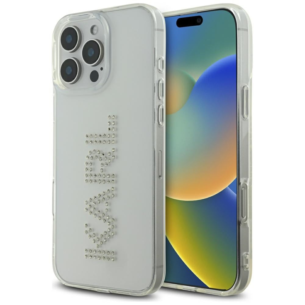 Case for Apple iPhone 16 Pro, Karl Lagerfeld, IML Rhinestones Transparent Logo, Transparent
