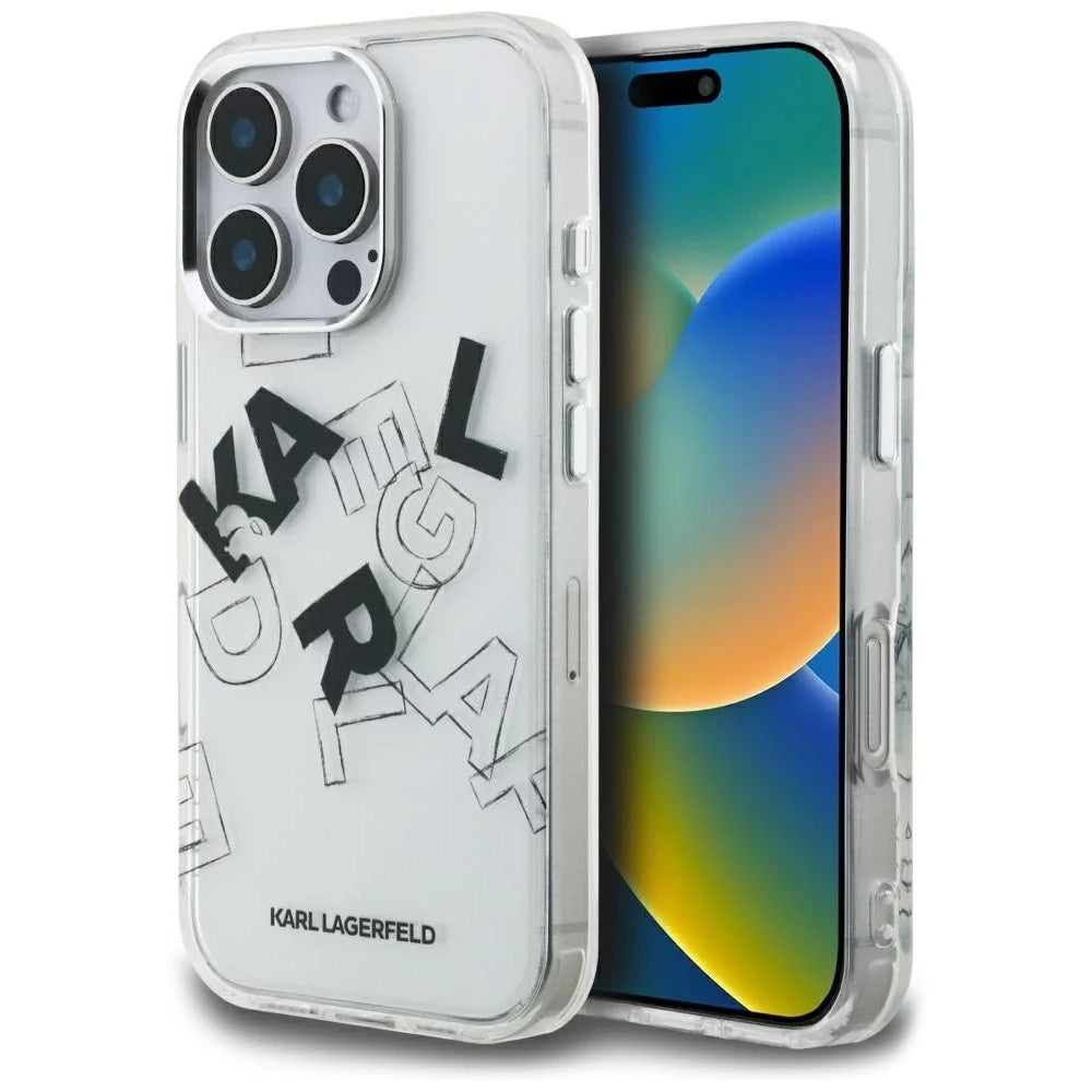Skyddsfodral för Apple iPhone 16 Pro, Karl Lagerfeld, IML Sketched Graphic Logo, Transparent