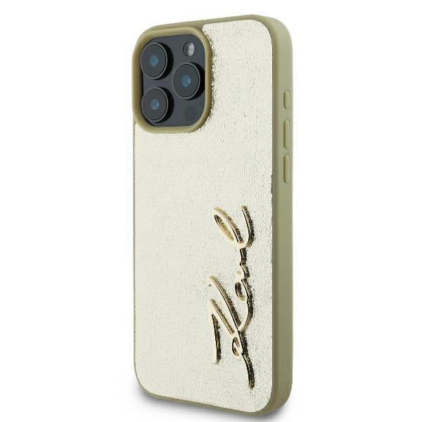 Skyddsfodral för Apple iPhone 16 Pro, Karl Lagerfeld, Metal Signature, Guld