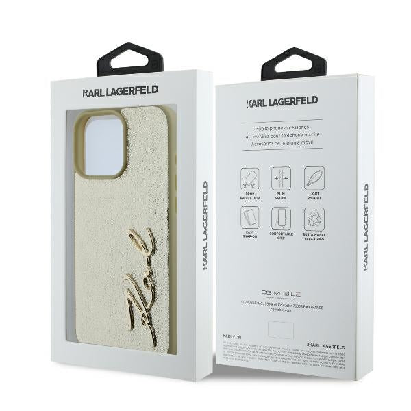 Skyddsfodral för Apple iPhone 16 Pro, Karl Lagerfeld, Metal Signature, Guld