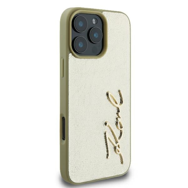 Skyddsfodral för Apple iPhone 16 Pro, Karl Lagerfeld, Metal Signature, Guld