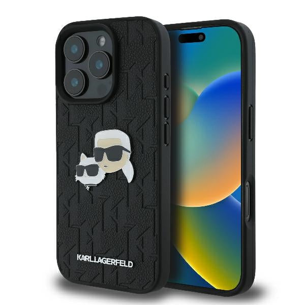 Fodral för Apple iPhone 16 Pro, Karl Lagerfeld, Monogram Karl & Choupette's Heads, Svart
