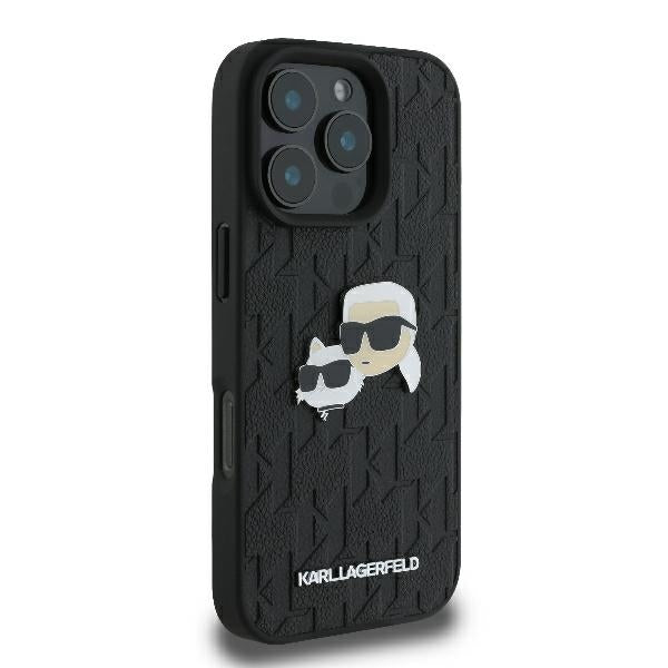 Fodral för Apple iPhone 16 Pro, Karl Lagerfeld, Monogram Karl & Choupette's Heads, Svart