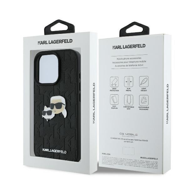 Fodral för Apple iPhone 16 Pro, Karl Lagerfeld, Monogram Karl & Choupette's Heads, Svart
