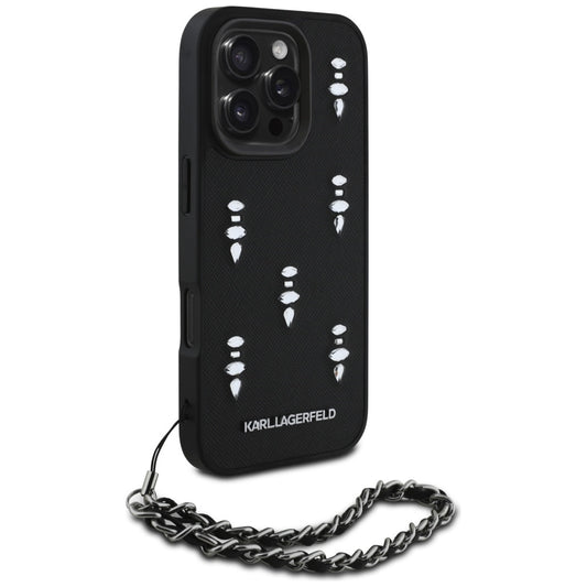 Skyddsfodral för Apple iPhone 16 Pro, Karl Lagerfeld, Saffiano Crystals & Charm, Svart