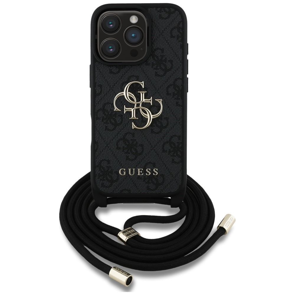 Skyddsfodral för Apple iPhone 16 Pro Max, Guess, 4G CBDY Big Logo med snoddrem, Svart