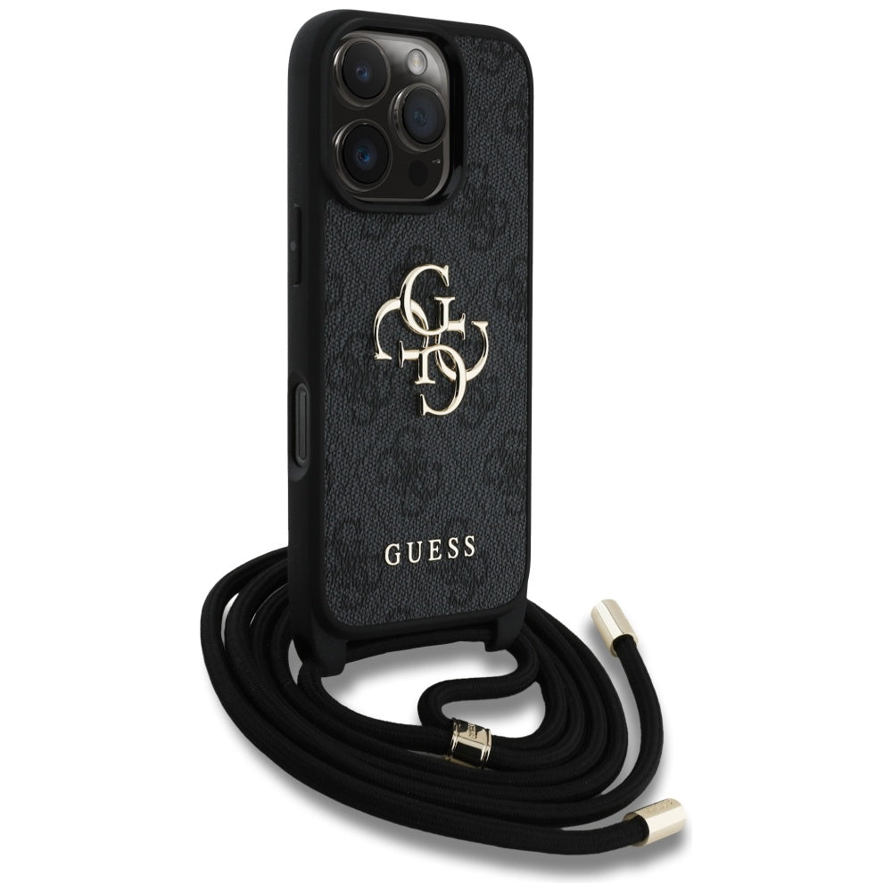 Skyddsfodral för Apple iPhone 16 Pro Max, Guess, 4G CBDY Big Logo med snoddrem, Svart