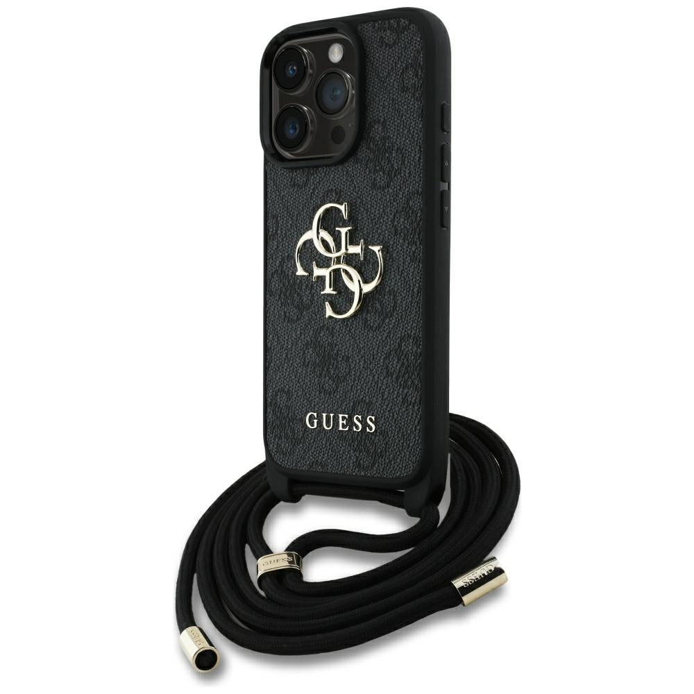 Skyddsfodral för Apple iPhone 16 Pro Max, Guess, 4G CBDY Big Logo med snoddrem, Svart