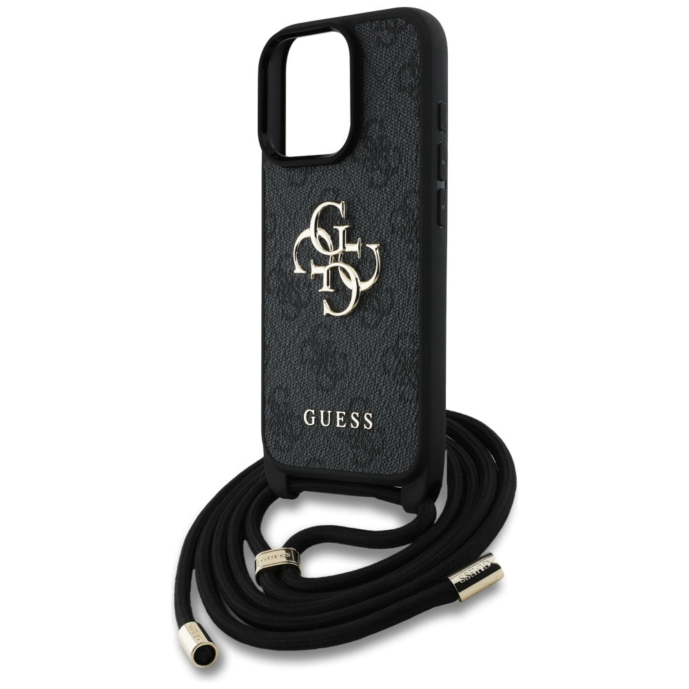 Skyddsfodral för Apple iPhone 16 Pro Max, Guess, 4G CBDY Big Logo med snoddrem, Svart