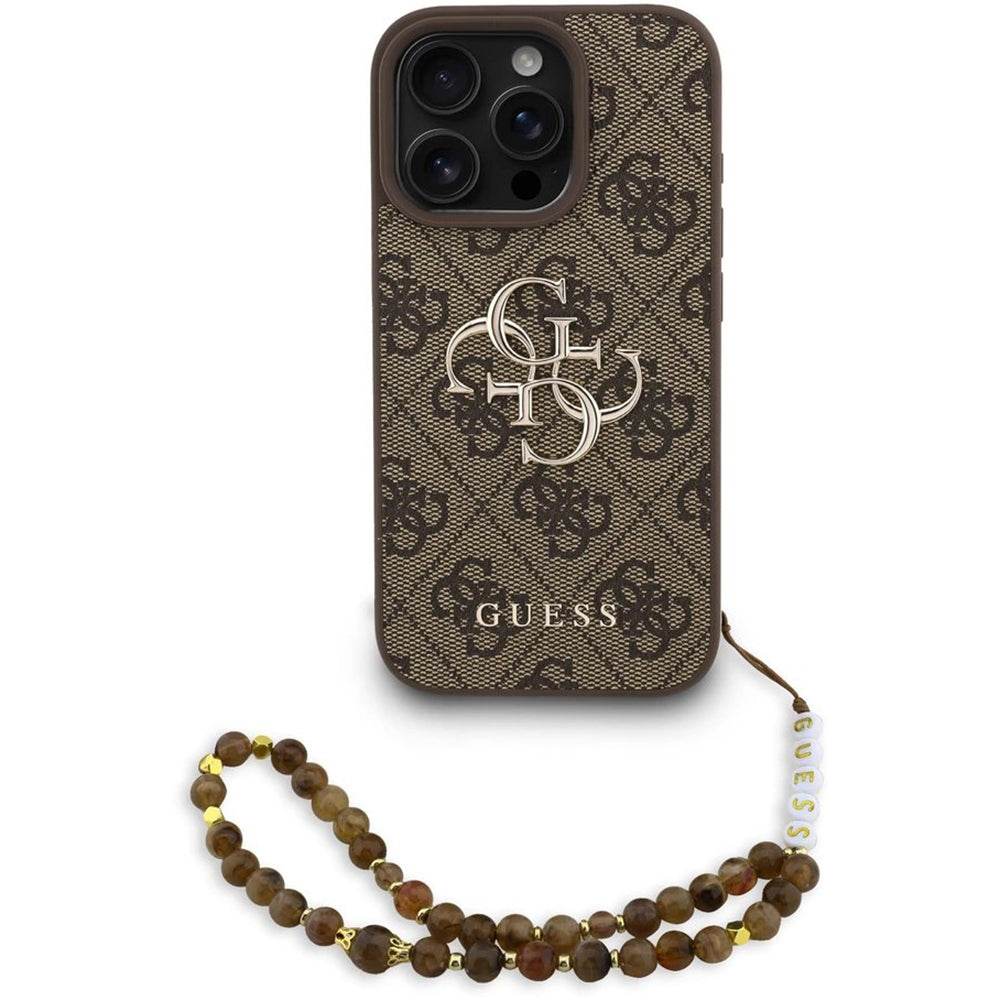 Skyddsfodral för Apple iPhone 16 Pro Max, Guess, 4G Classic Logo med rem, Brun