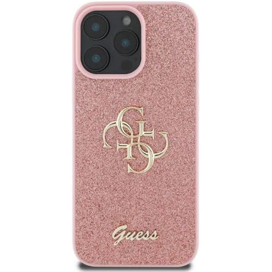Skyddsfodral för Apple iPhone 16 Pro Max, Guess, Fixed Glitter Big 4G, Rosa