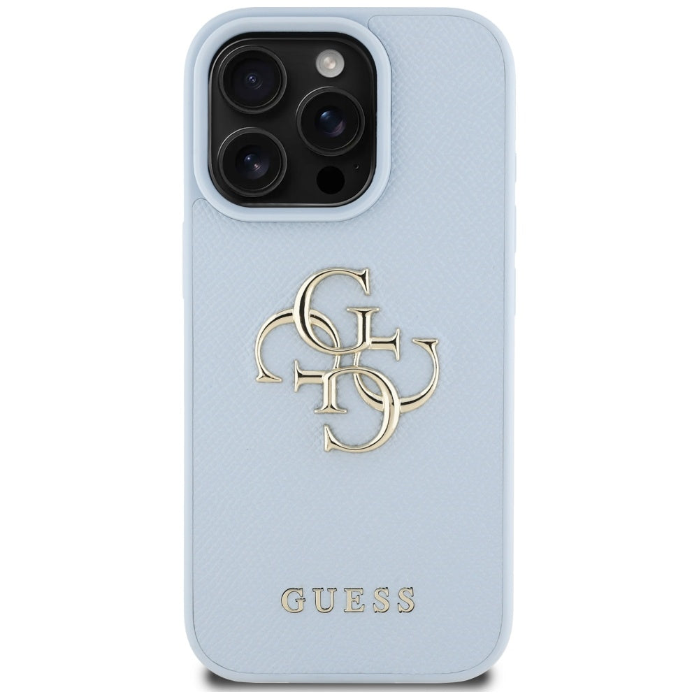 Skyddsfodral för Apple iPhone 16 Pro Max, Guess, Grained Big 4G Logo Small Classic Logo, Blå