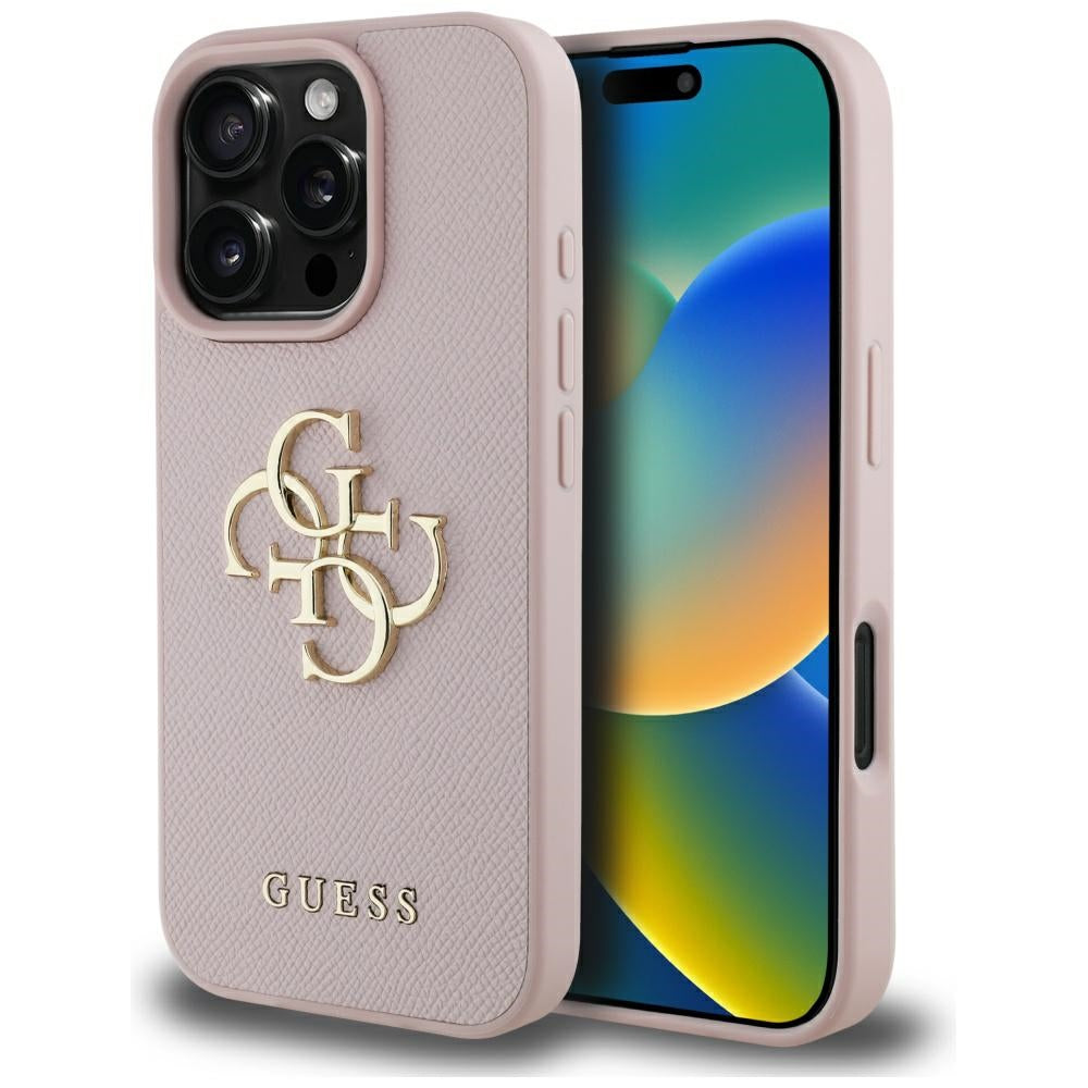 Fodral för Apple iPhone 16 Pro Max, Guess, Grained Big 4G Logo Small Classic Logo, Rosa
