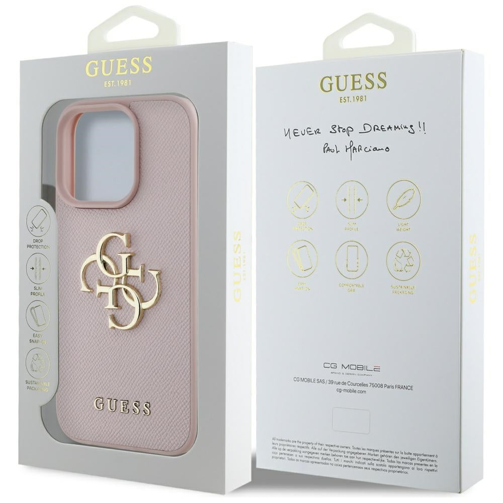 Fodral för Apple iPhone 16 Pro Max, Guess, Grained Big 4G Logo Small Classic Logo, Rosa
