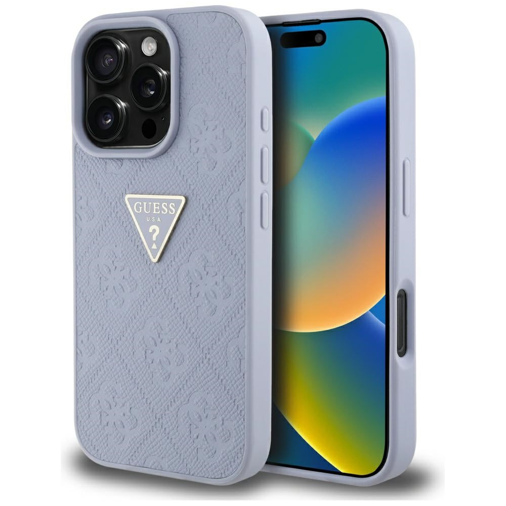 Fodral för Apple iPhone 16 Pro Max, Guess, Hot Stamp 4G Pattern Triangle Logo, Ljuslila