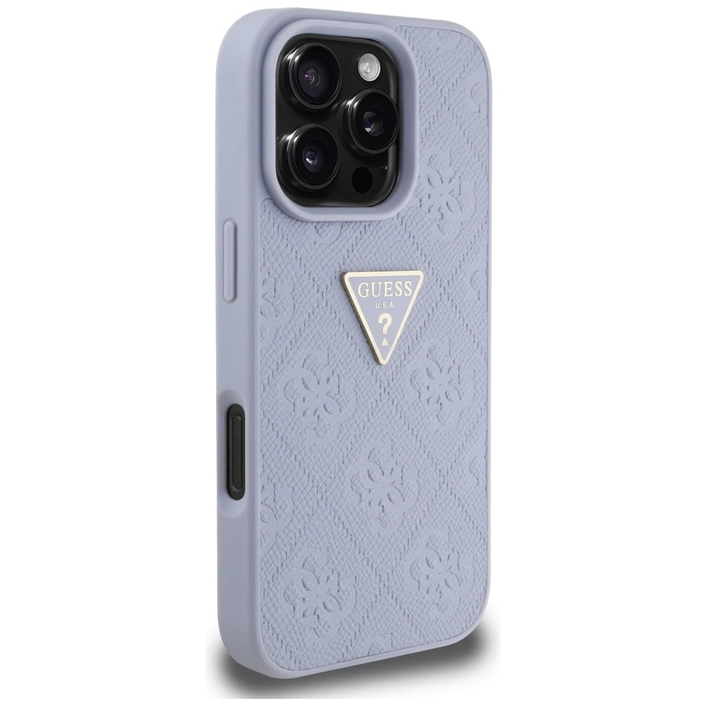 Fodral för Apple iPhone 16 Pro Max, Guess, Hot Stamp 4G Pattern Triangle Logo, Ljuslila