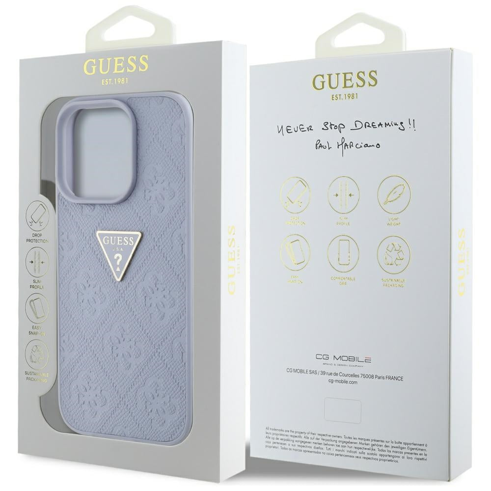 Fodral för Apple iPhone 16 Pro Max, Guess, Hot Stamp 4G Pattern Triangle Logo, Ljuslila