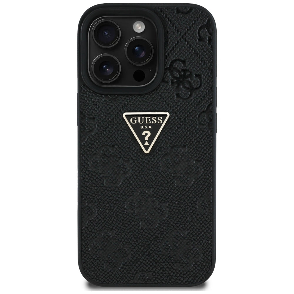 Fodral för Apple iPhone 16 Pro Max, Guess, Hot Stamp 4G Pattern Triangle Logo, Svart