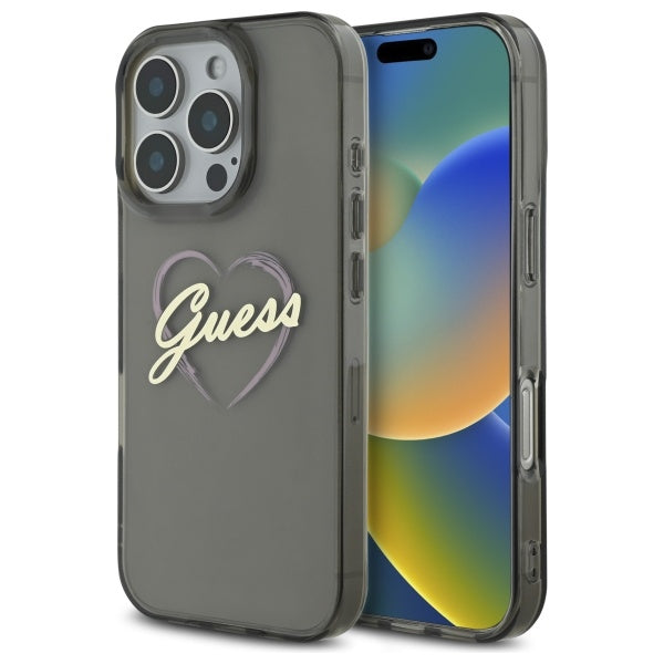 Skyddsfodral för Apple iPhone 16 Pro Max, Guess, IML Heart, Svart