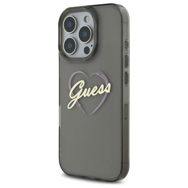 Skyddsfodral för Apple iPhone 16 Pro Max, Guess, IML Heart, Svart