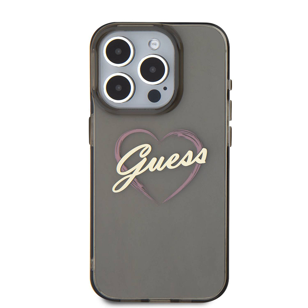 Skyddsfodral för Apple iPhone 16 Pro Max, Guess, IML Heart, Svart