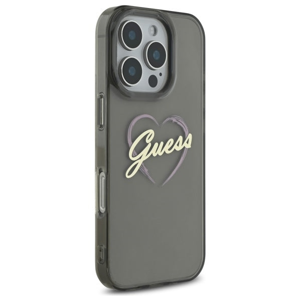 Skyddsfodral för Apple iPhone 16 Pro Max, Guess, IML Heart, Svart