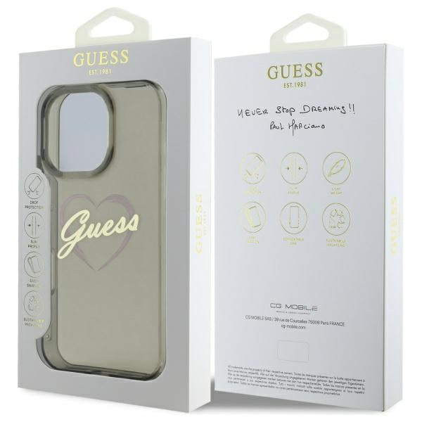 Skyddsfodral för Apple iPhone 16 Pro Max, Guess, IML Heart, Svart