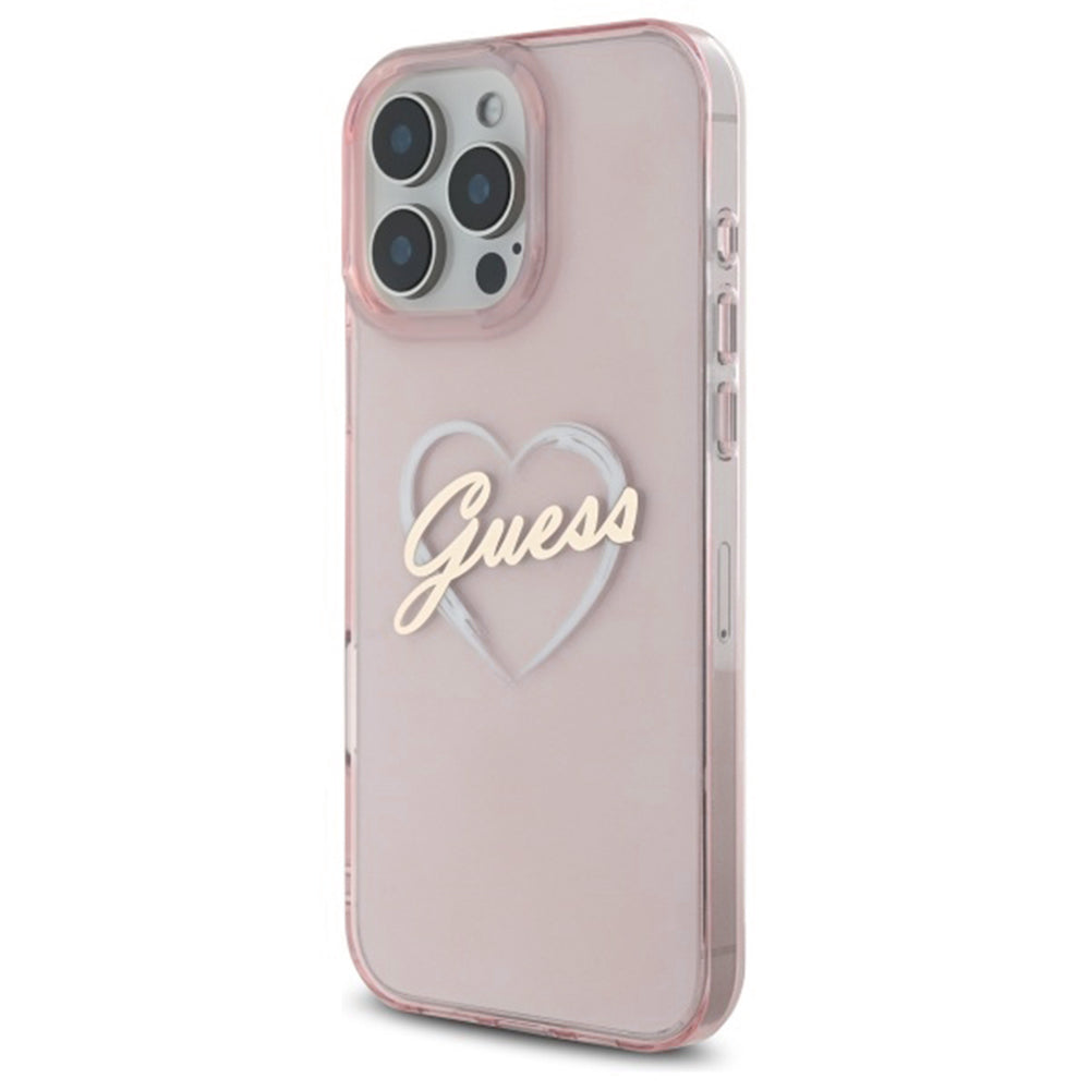Skyddsfodral för Apple iPhone 16 Pro Max, Guess, IML Heart, Rosa