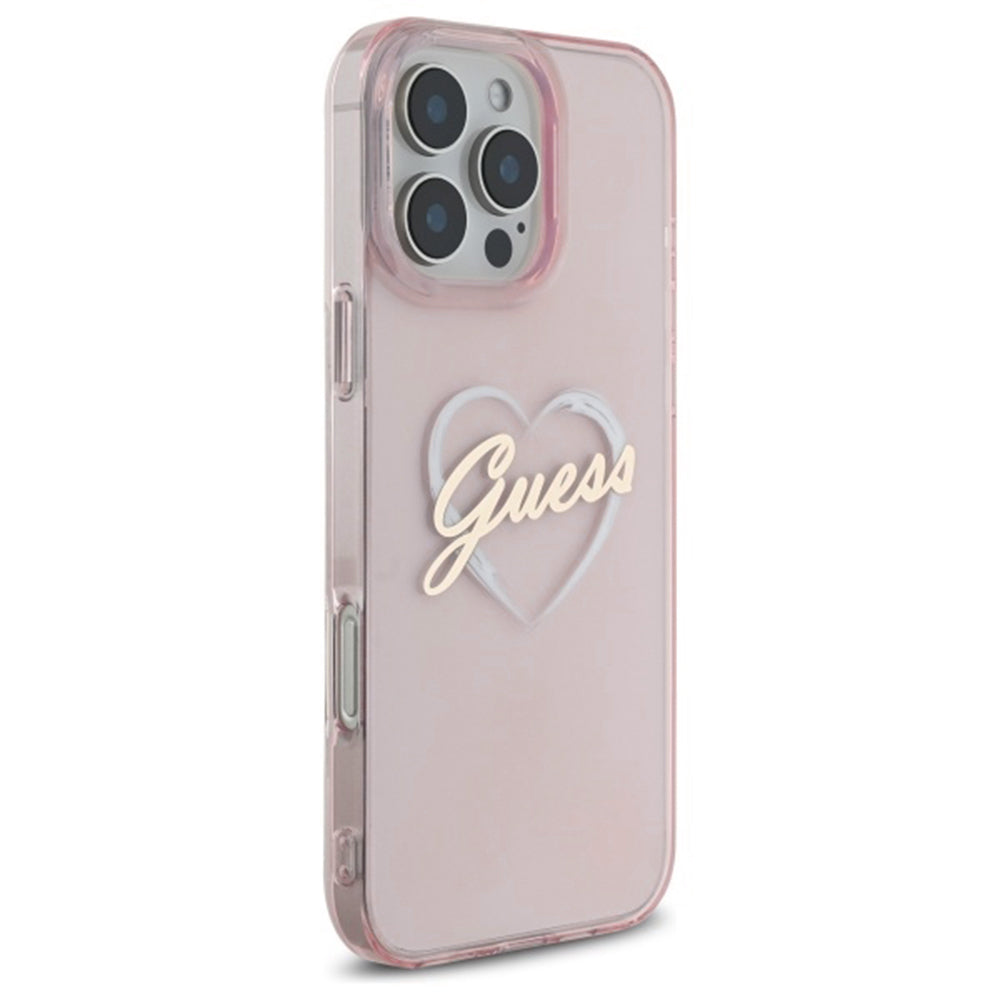 Skyddsfodral för Apple iPhone 16 Pro Max, Guess, IML Heart, Rosa