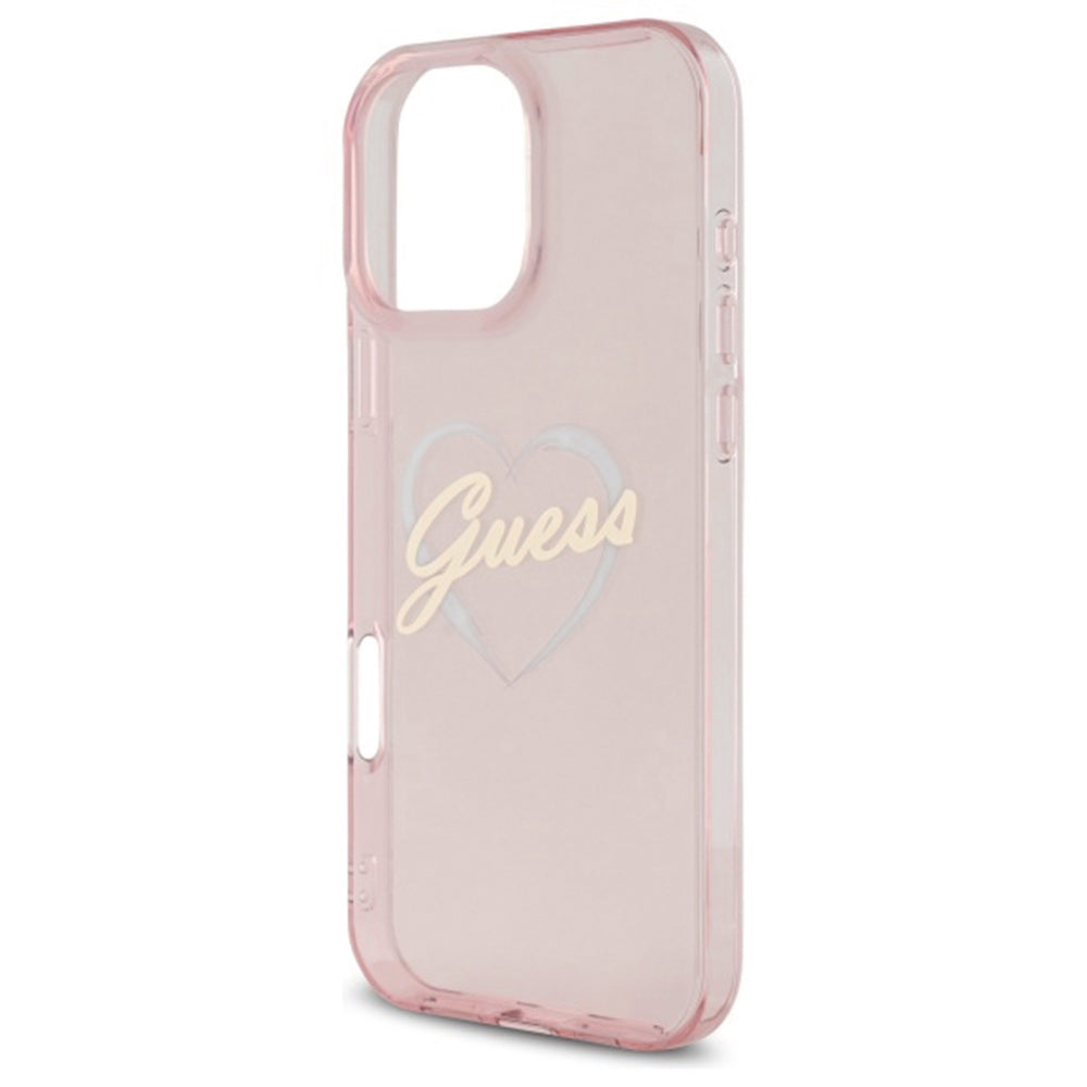 Skyddsfodral för Apple iPhone 16 Pro Max, Guess, IML Heart, Rosa