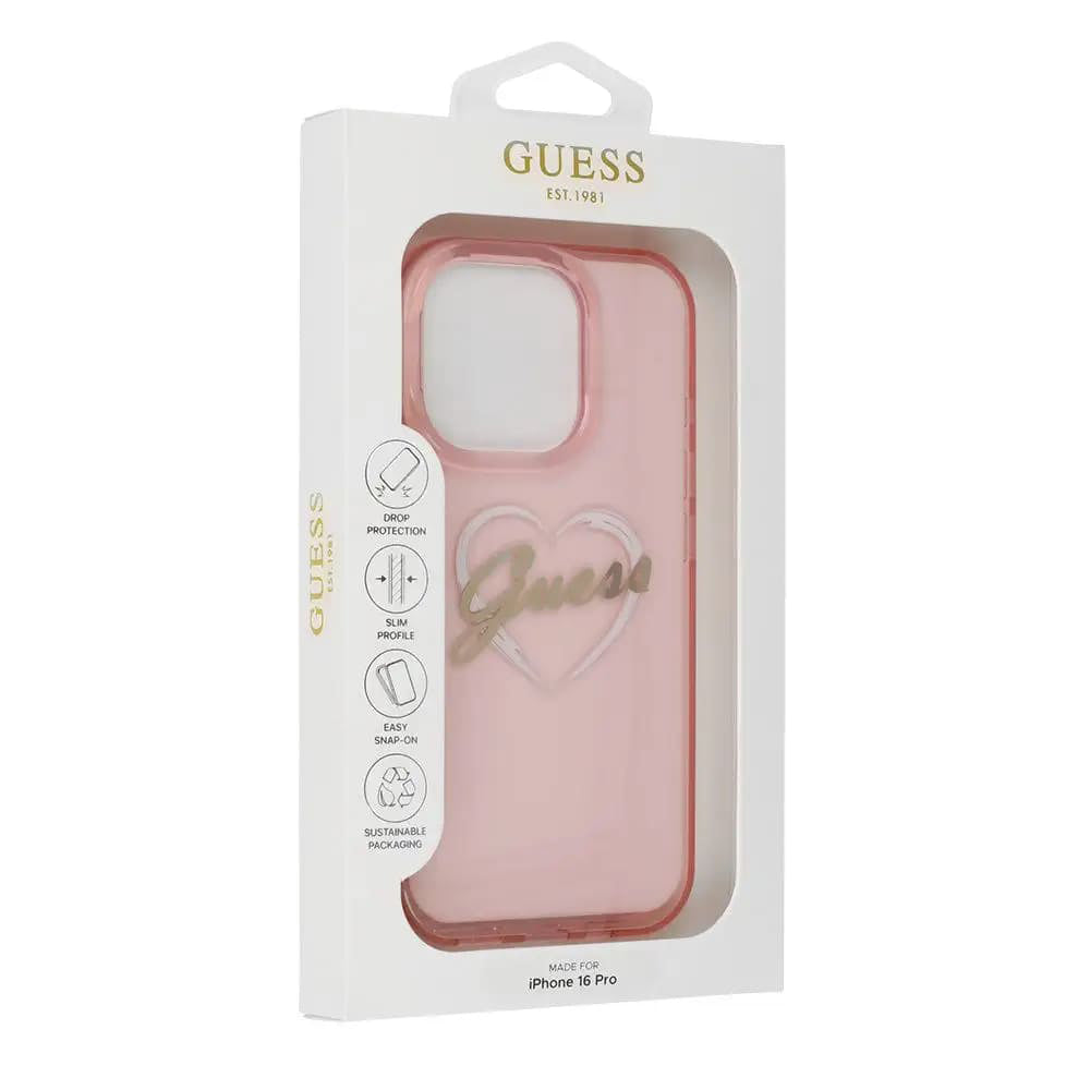 Skyddsfodral för Apple iPhone 16 Pro Max, Guess, IML Heart, Rosa