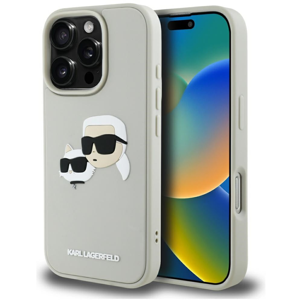 Fodral för Apple iPhone 16 Pro Max, Karl Lagerfeld, 3D Rubber Karl & Choupette, Beige