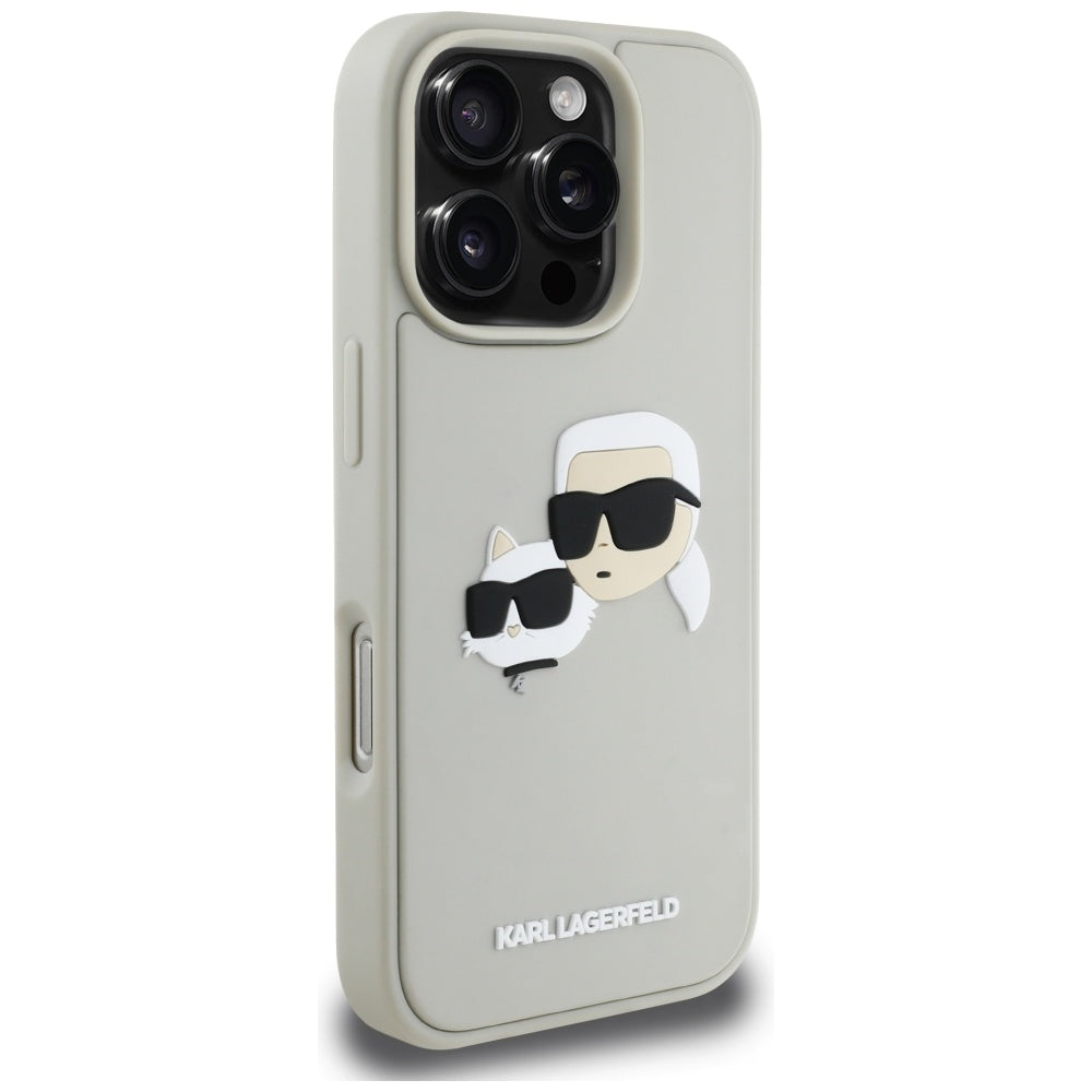 Fodral för Apple iPhone 16 Pro Max, Karl Lagerfeld, 3D Rubber Karl & Choupette, Beige
