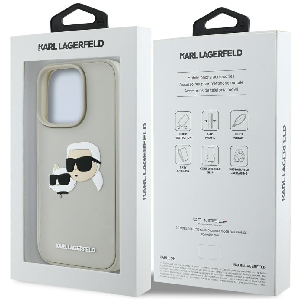 Fodral för Apple iPhone 16 Pro Max, Karl Lagerfeld, 3D Rubber Karl & Choupette, Beige