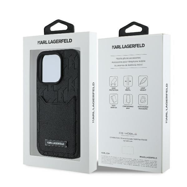 Fodral för Apple iPhone 16 Pro Max, Karl Lagerfeld, Cardslots Monogram, Svart