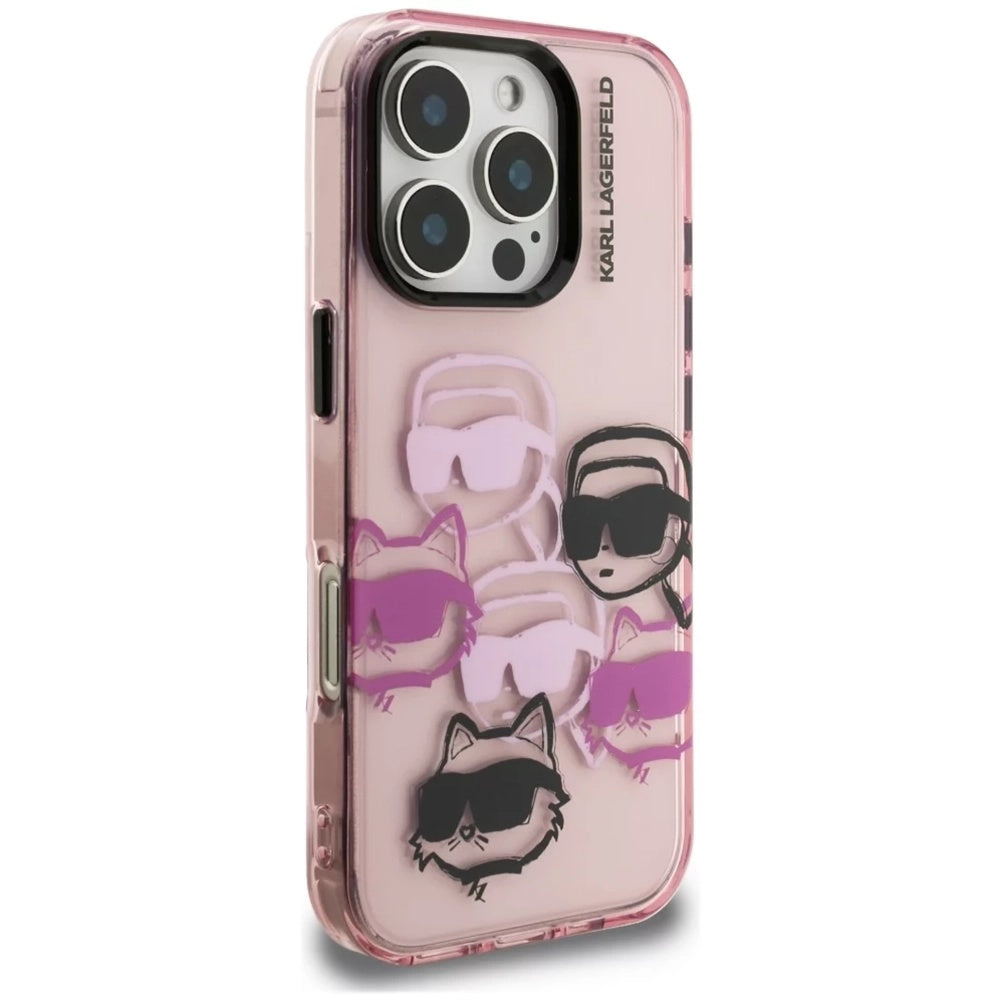 Fodral för Apple iPhone 16 Pro Max, Karl Lagerfeld, IML Luxury Multi Head Pattern, Rosa